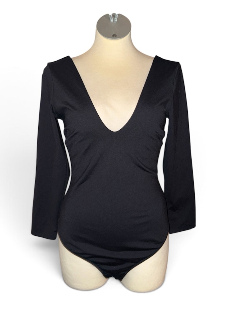 Free People Intimately Black Deep V-Neck Long Sleeve Bodysuit Medium
